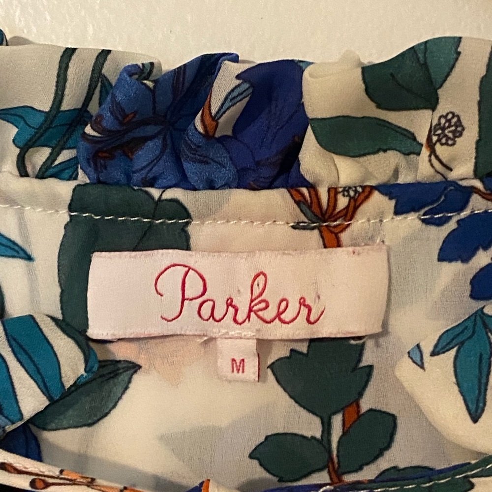 Parker Anastasia Silk Floral Mini Dress Cold Shoulder Womens Medium - Picture 4 of 5